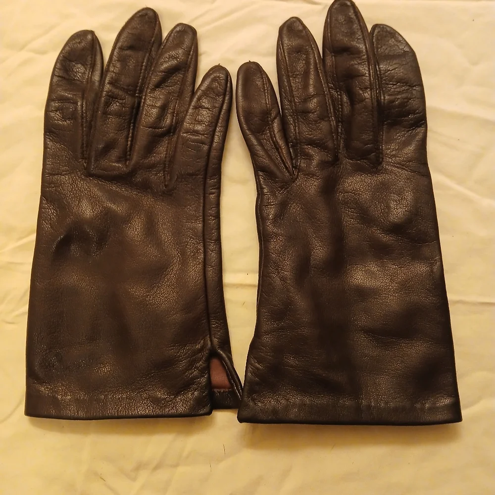 Miss ARIS women's Brown‎ Leather Gloves. Sz.7. 1950's